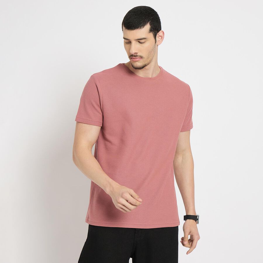 Men's Round Neck Half Sleeves T-Shirt , Pink, large
