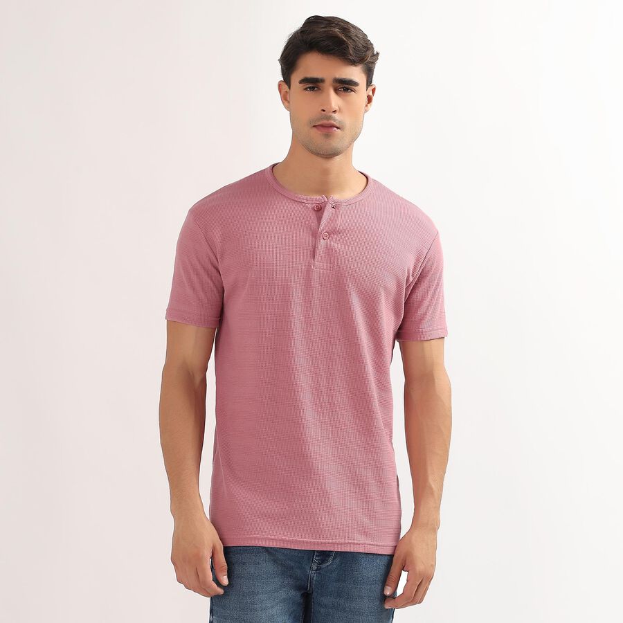 Men's Light Pink Henley Neck Casual T-Shirt, Light Pink, large image number null