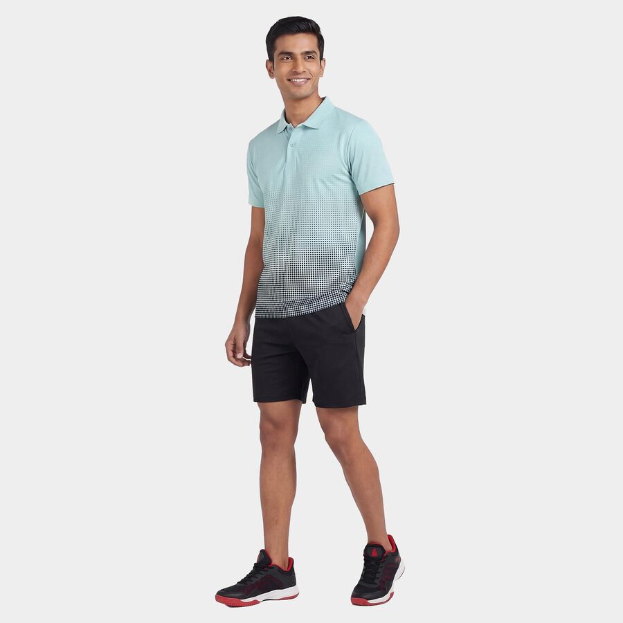 Men's Teal Round Neck Athleisure T-Shirt, एक्वा, large