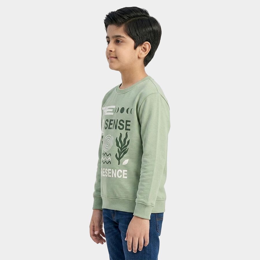 Boys' Mint Green Crew Neck Graphic Print Sweatshirt, Light Green, large