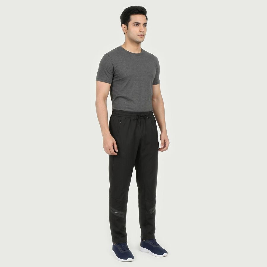 Men's Black Straight Fit Zip Pocket Track Pants, Black, large