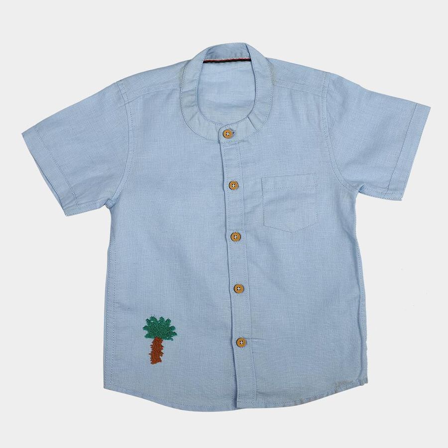 Infants Light Blue Mandarin Collar Regular Fit Shirt, हल्का नीला, large