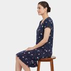 Women's Navy Blue Cotton Round Neck Floral Print Nighty, Navy Blue, small