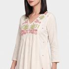 Women's Off White Cotton V-Neck EmbroideOff White Kurta, Off White, small