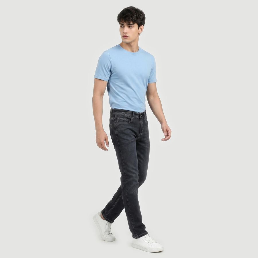 Men's Dark Grey Slim Fit Faded Jeans, Dark Grey, large