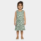 Girls' Muted Sage Green Floral Sleeveless A-Line Frock, Light Green, small image number null
