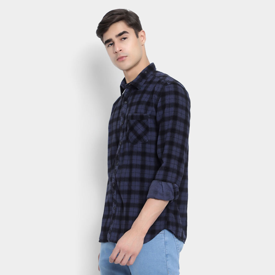 Cotton Checks Casual Shirt, Mid Blue, large image number null