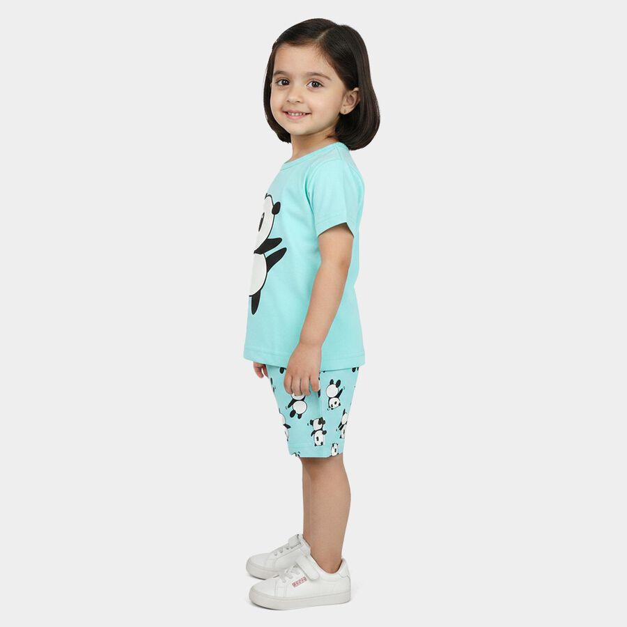 Girls Aqua Crew Neck Short Set Upper and Bottom Set, एक्वा, large