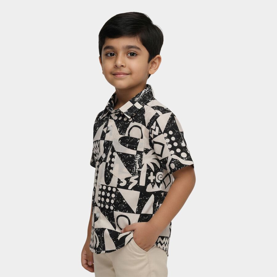 Boys' White Cotton Half Sleeve Classic Collar Casual Shirt, Charcoal, large