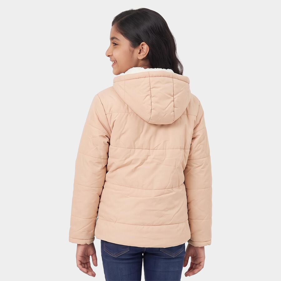 Girls' Pink Hooded Puffer Jacket, गुलाबी, large