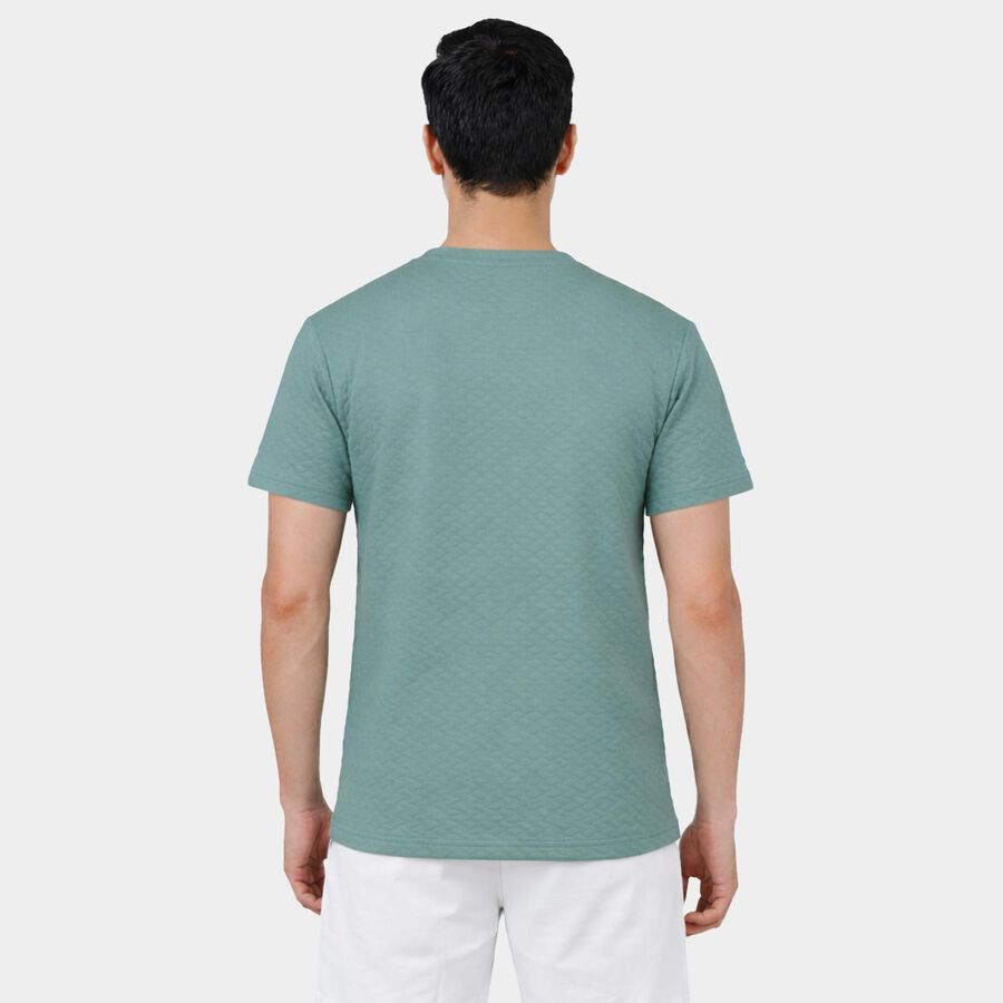 Men's Teal Round Neck Athleisure T-Shirt, Aqua, large