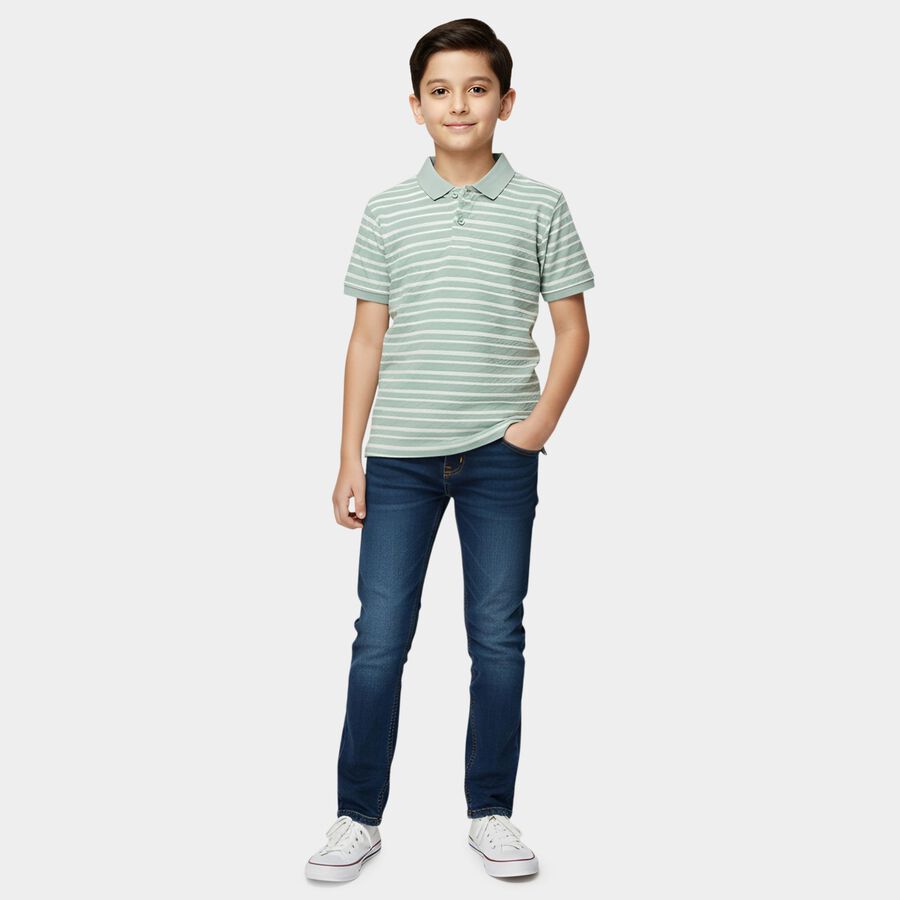 Boys Dark Green Round Neck Casual Half Sleeve T-Shirt, Dark Green, large