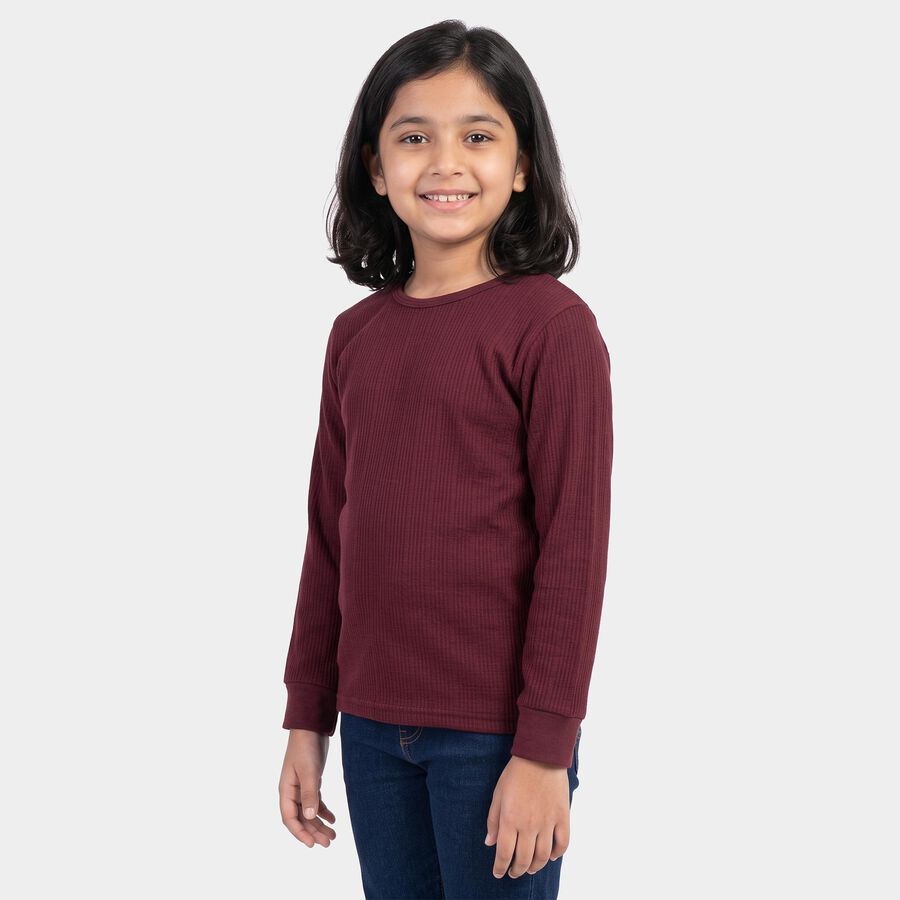 Girls' Maroon Long Sleeve Thermal, वाइन, large