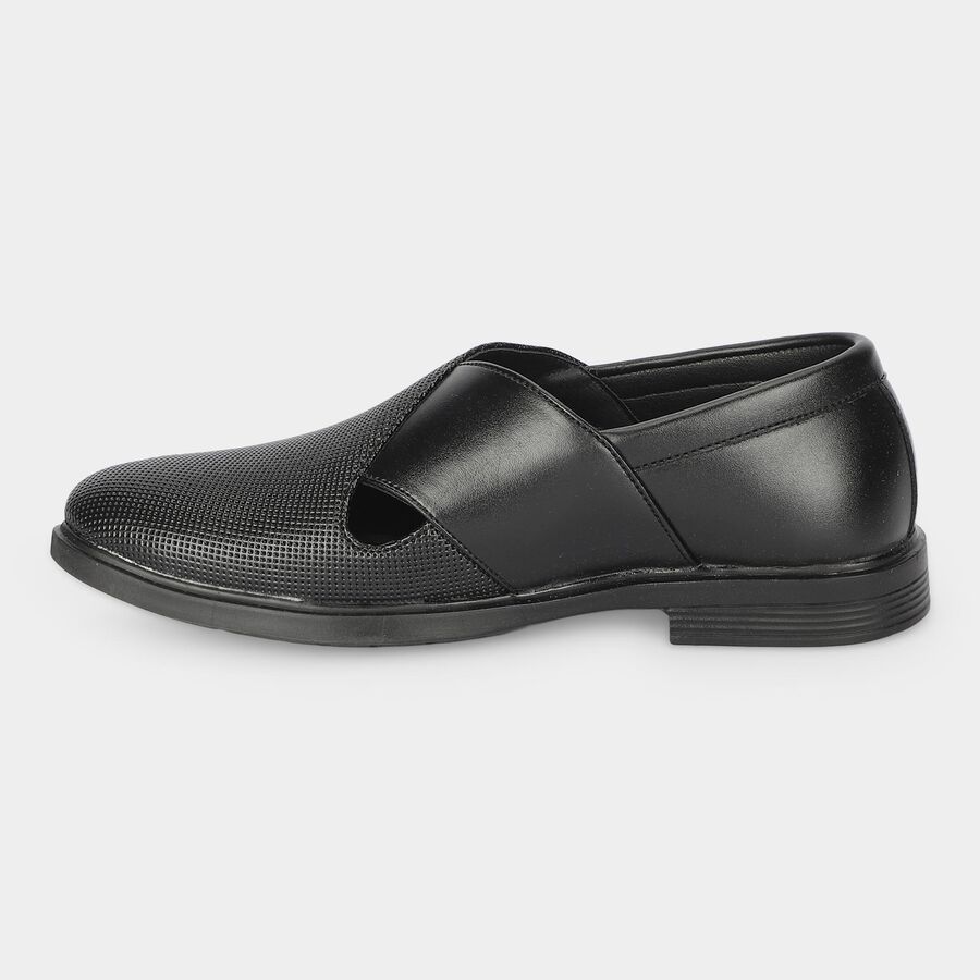 Men's Black Slip-On Strappy Sandals, काला, large