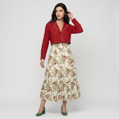Women's Maroon Cotton Notch Neck Kurta