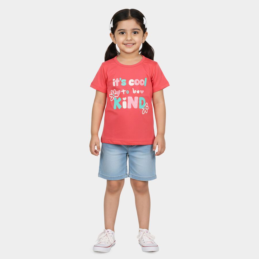 Girls Pink Round Neck Casual T-Shirt, Pink, large