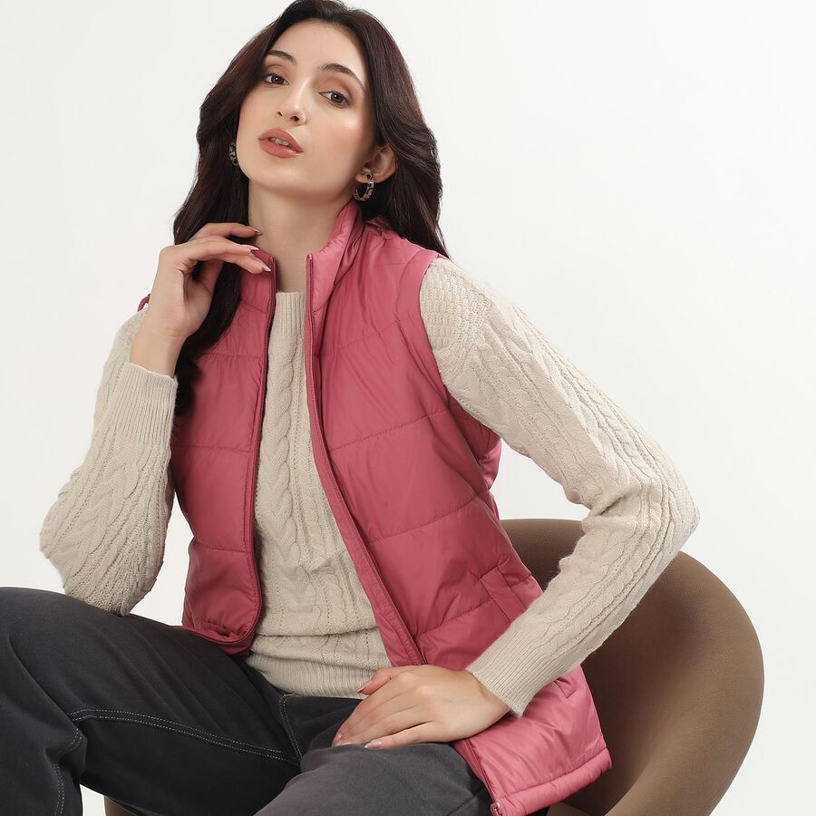 Women's Dusty Rose High Neck Casual Sleeveless Jacket, Purple, large image number null