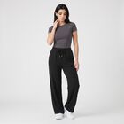 Women's Black Wide Leg Drawstring Track Pants, Black, small