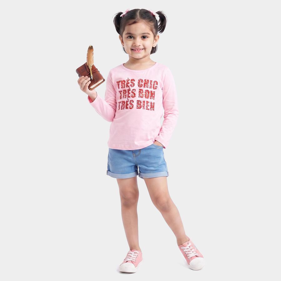 Girls Pink Round Neck Regular Top, Light Pink, large