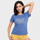 Women Blue Round Neck Regular T-Shirt, नीला, small