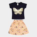 Girls Cotton Skirt Top Set, Navy Blue, small image number null