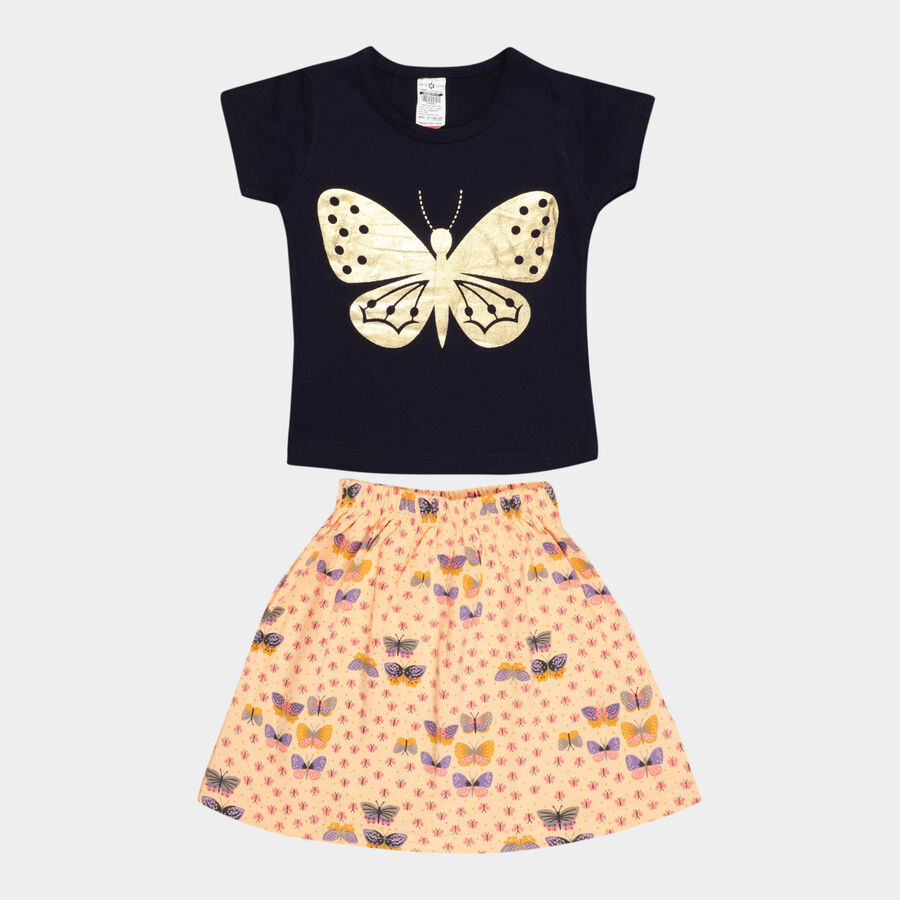 Girls Cotton Skirt Top Set, Navy Blue, large image number null