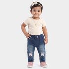 Infants Blue Straight Fit Embroidered Jeans, मध्यम नीला, small