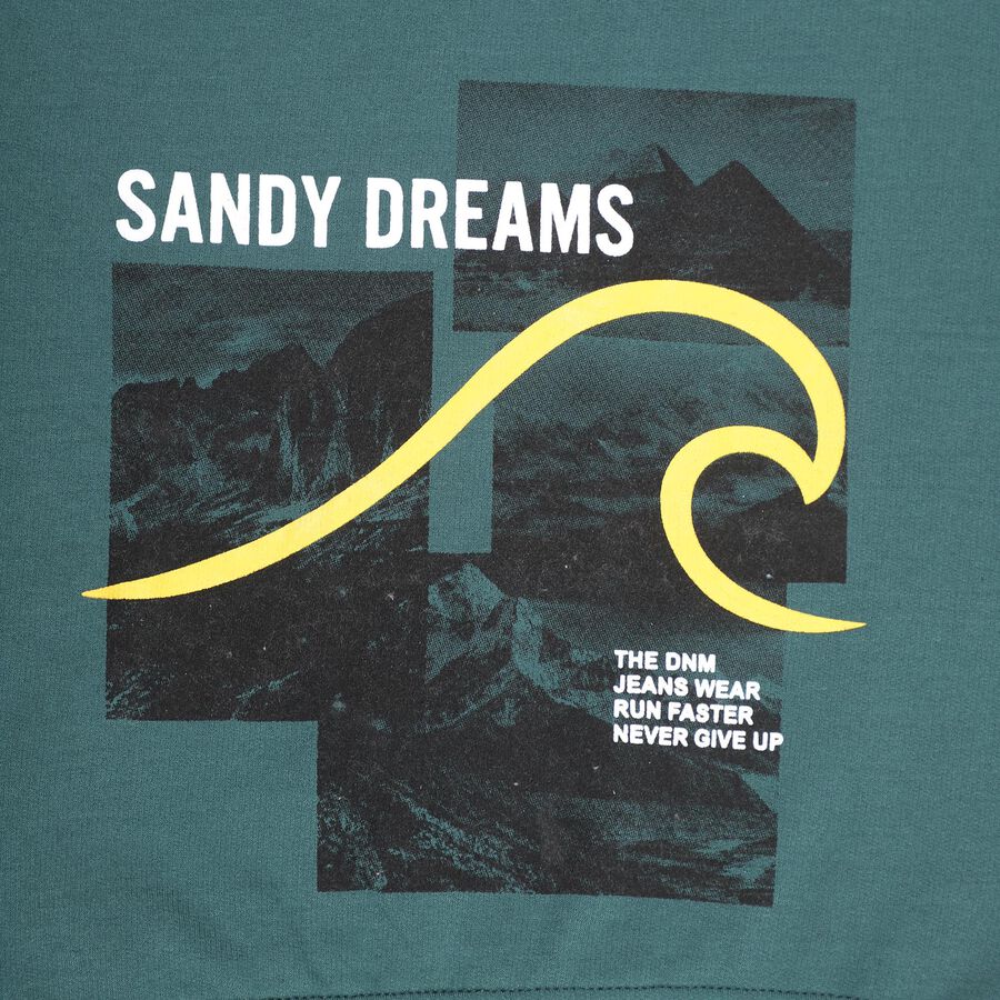 Boys Dark Teal Crew Neck Graphic Sweatshirt, Dark Green, large