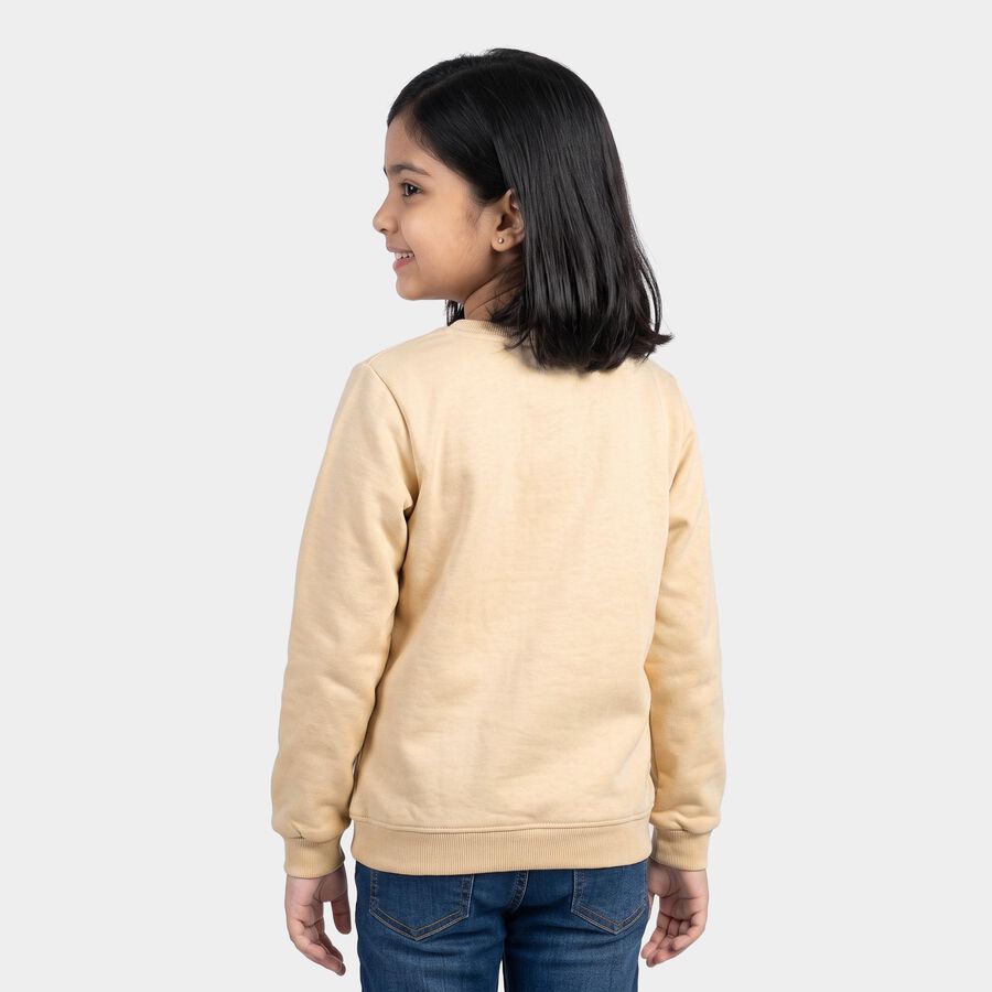 Girls' Cream Crew Neck Pullover Sweatshirt, ऑफ व्हाइट, large