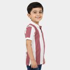 Boys Pink Cotton Polo Neck Striped T-Shirt, Pink, small