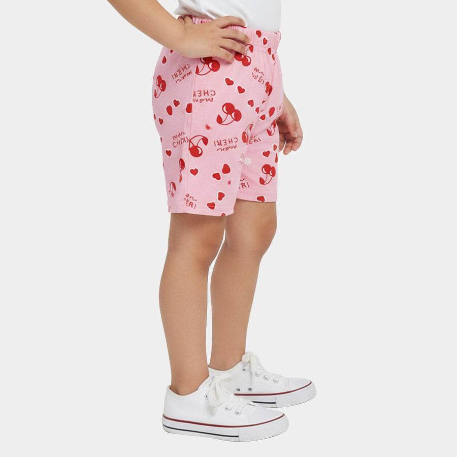 Girls' Pink Cherry Print Elastic Waist Shorts, Pink, large