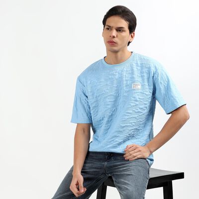 Men's Light Blue Crew Neck Athleisure T-Shirt