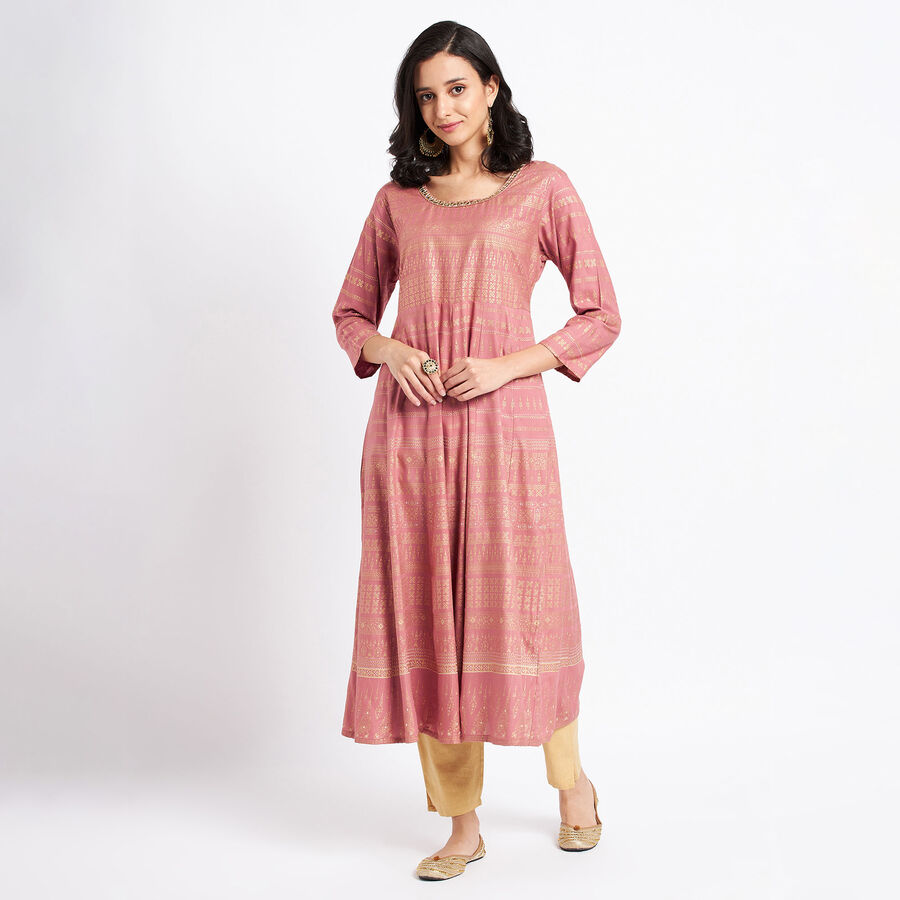 Solid 3/4th Sleeves Empire Line Kurta, Purple, large image number null