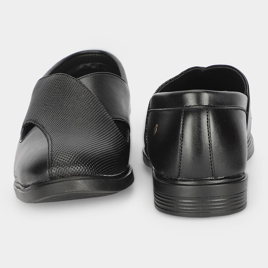 Men's Black Slip-On Strappy Sandals, काला, large