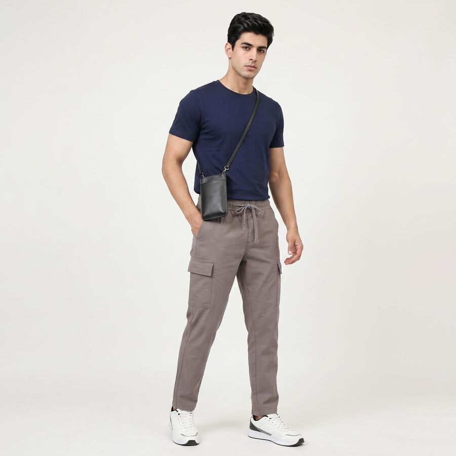 Men's Grey Slim Fit Cargo Trousers, Light Grey, large