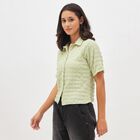 Women's Light Sage Green Short Sleeve Spread Collar Casual Shirt, Light Green, small image number null