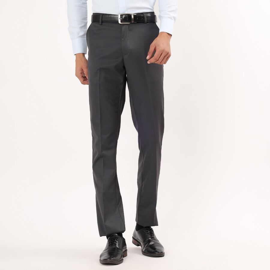 Unisex Charcoal Black Slim Fit Formal Trousers, Dark Grey, large image number null