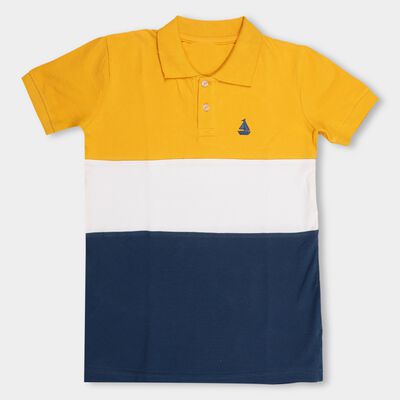 Boys' Mustard Yellow Cotton Collar Half Sleeve T-Shirt