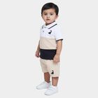 Infants' Beige 100% Cotton Polo Neck Colorblocked Baba Suit, Beige, small