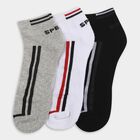 Men's Grey, White and Black Regular Fit Striped Ankle Socks Pack of 3, White, small
