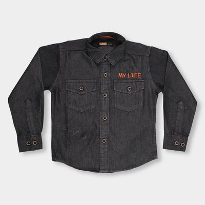 Boys' Dark Grey Regular Collar Casual Shirt