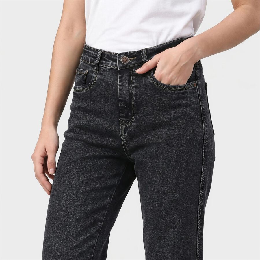 Women's Dark Grey Straight Fit Washed Jeans, Dark Grey, large