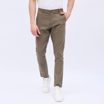 Men's Olive Green Slim Fit Printed Casual Trousers
