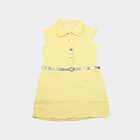 Girls' Yellow Shift Belted Shirt Collar Frock, Yellow, small
