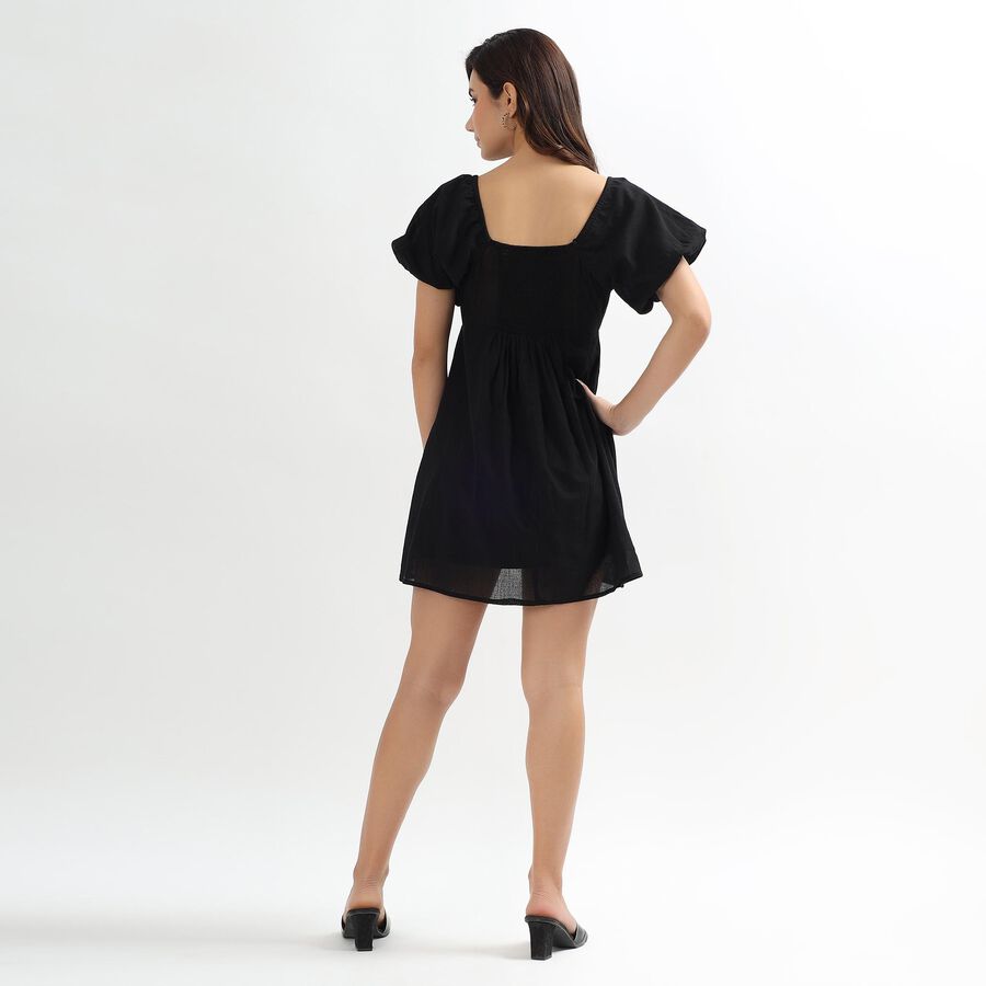 Ladies' Black Cotton Square Neck Empire Dress, Black, large image number null