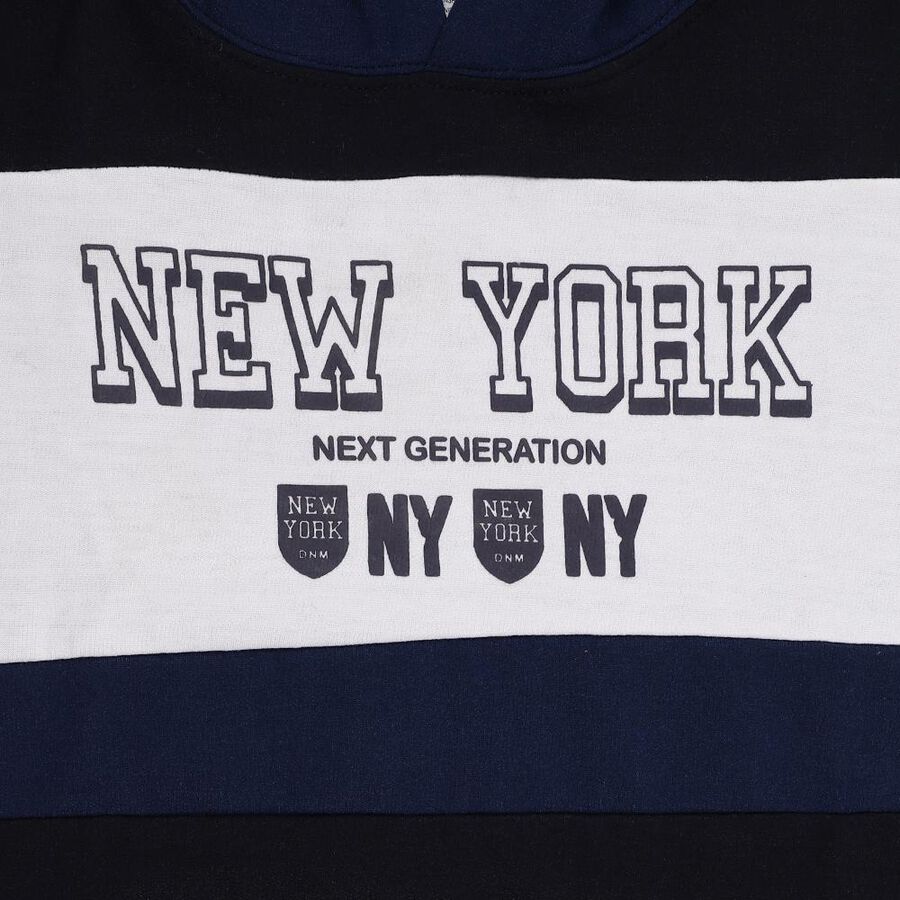 Boys Navy Blue Hooded Graphic Sweatshirt, नेवी ब्लू, large image number null