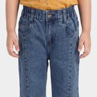 Girls Blue Straight Fit Embroidered Jeans, मध्यम नीला, small