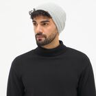 Men's Light Grey Textured Knitted Beanie Cap, Melange Light Grey, small image number null