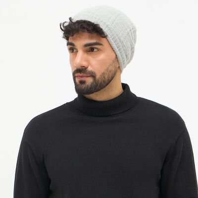 Men's Light Grey Textured Knitted Beanie Cap