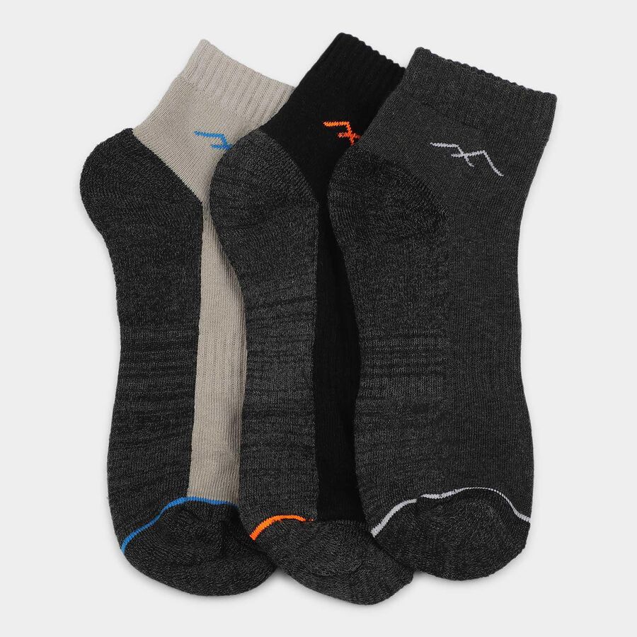 Men's Black Regular Fit Logo Detail Pack of 3 Socks, काला, large